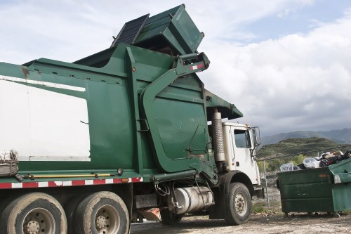 Construction site with building materials ready for waste clearance